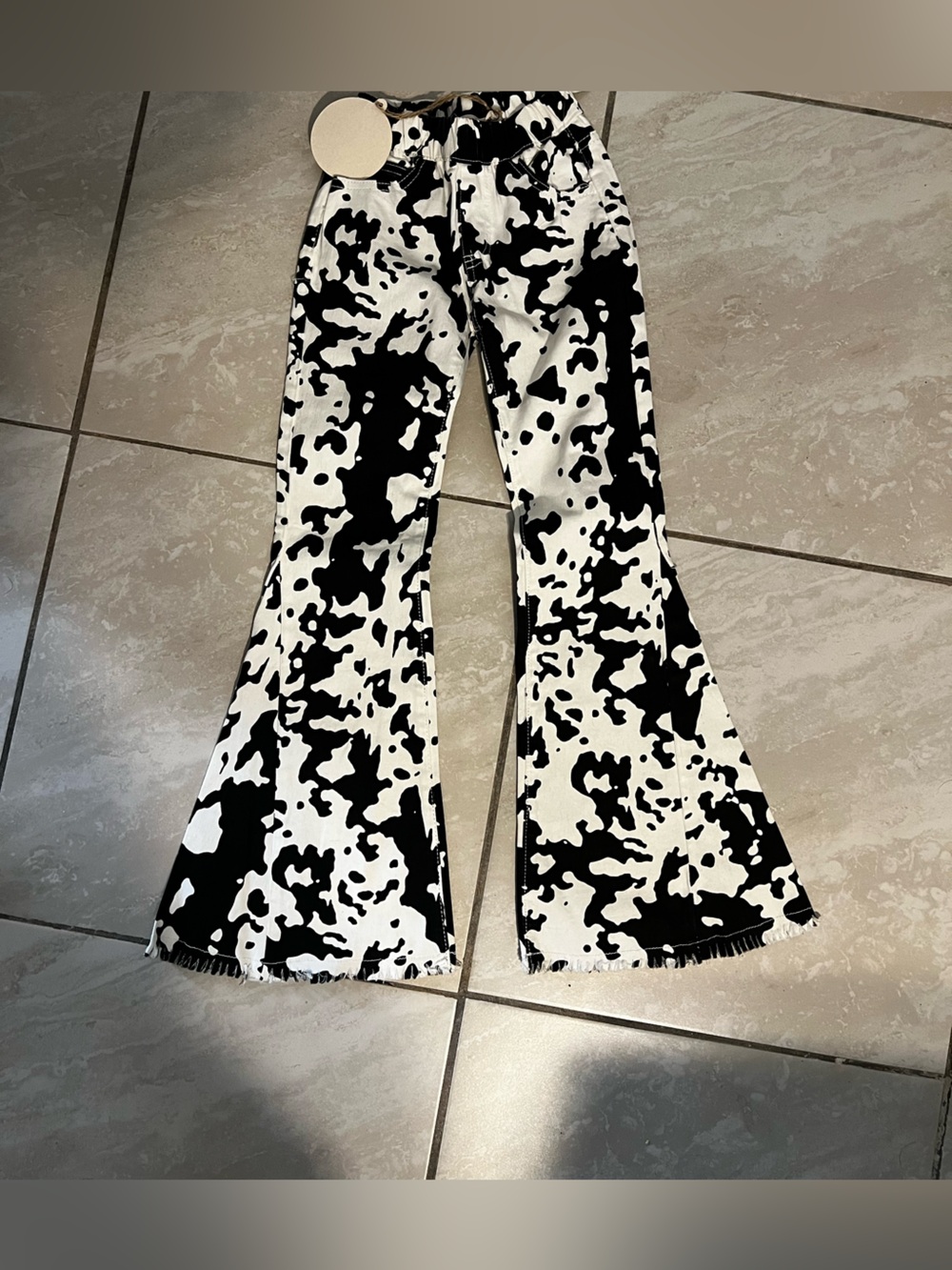 Buckle Kids Black and White Cow Print Flared Jeans